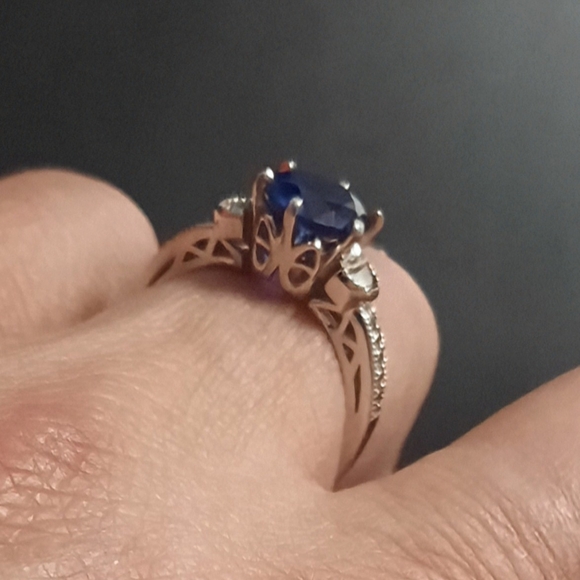 Sterling Silver 925 Ring Lab Created Engagement Sapphire Vintage Sz 8 - Picture 3 of 11